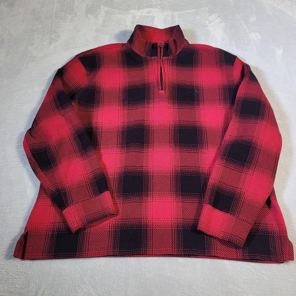 Polo Ralph Lauren Sweater Mens Large Red Plaid 1/4 Zip Mock Neck Pullover Knit